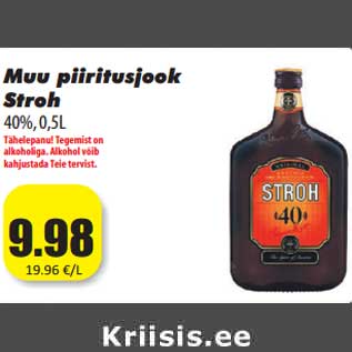 Allahindlus - Muu piiritusjook Stroh 40%, 0,5L