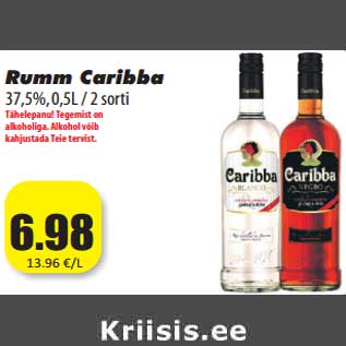 Allahindlus - Rumm Caribba 37,5%, 0,5L / 2 sorti