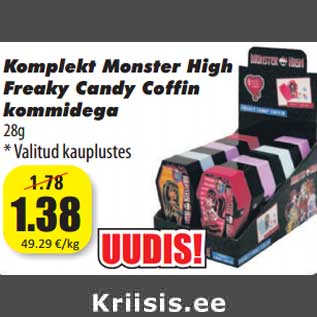 Allahindlus - Komplekt Monster High Freaky Candy Coffin kommidega 28g