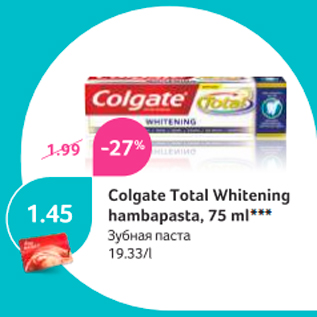 Allahindlus - Colgate Total Whitening hambapasta, 75 ml***