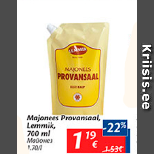 Allahindlus - Majonees Provansaal, Lemmik, 700 ml