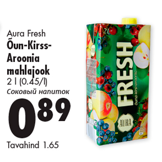 Allahindlus - Aura Fresh Õun-Kirss- Aroonia mahlajook