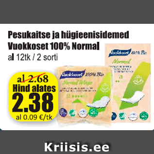 Allahindlus - Pesukaitse ja hügieenisidemed Vuokkoset 100% Normal