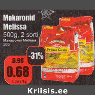 Allahindlus - Makaronid Malissa 500 g, 2 sorti