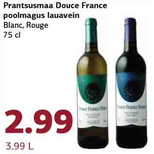 Allahindlus - Prantsusmaa Douce France poolmagus lauavein Blanc, Rouge 75 cl