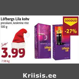 Allahindlus - Löfbergs Lila kohv presskann, keskmine röst 500 g