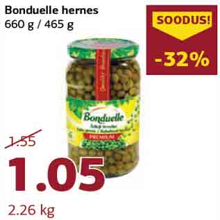 Allahindlus - Bonduelle hernes 660 g / 465 g