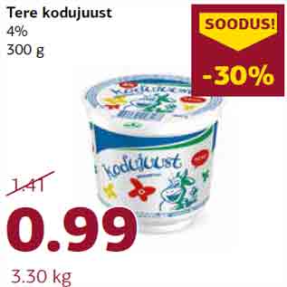 Allahindlus - Tere kodujuust 4% 300 g