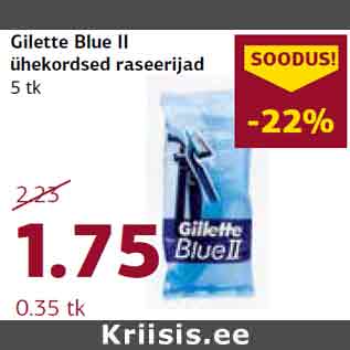 Allahindlus - Gilette Blue II ühekordsed raseerijad 5 tk