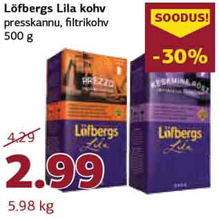 Allahindlus - Löfbergs Lila kohv presskannu, filtrikohv