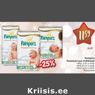 Allahindlus - Pampers Premium Care mähkmed