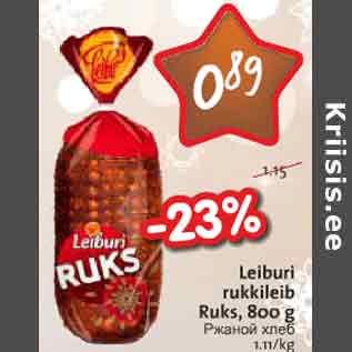 Allahindlus - Leiburi rukkileib Ruks, 800 g