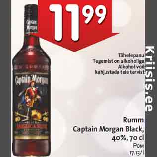 Allahindlus - Rumm Captain Morgan Black, 40%, 70 cl