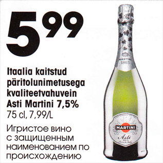 Allahindlus - Itaalia kaitstud päritolunimetusega kvaliteetvahuvein Asti Martini