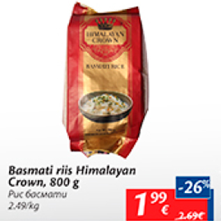 Allahindlus - Basmati riis Himalayan Crown, 800 g