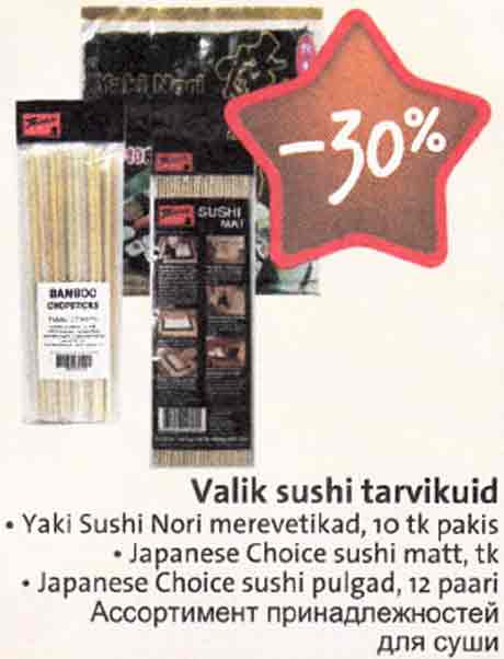 Valik sushi tarvikuid 