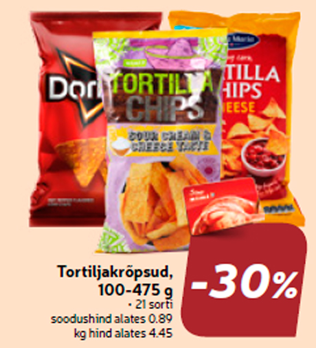  Tortiljakrõpsud, 100-475 g  -30%
