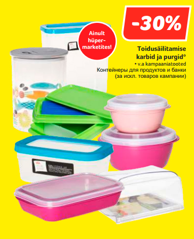 Toidusäilitamise karbid ja purgid* -30%