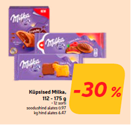 Küpsised Milka, 112 - 175 g -30%