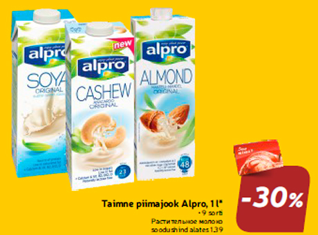 Taimne piimajook Alpro, 1 l*  -30%