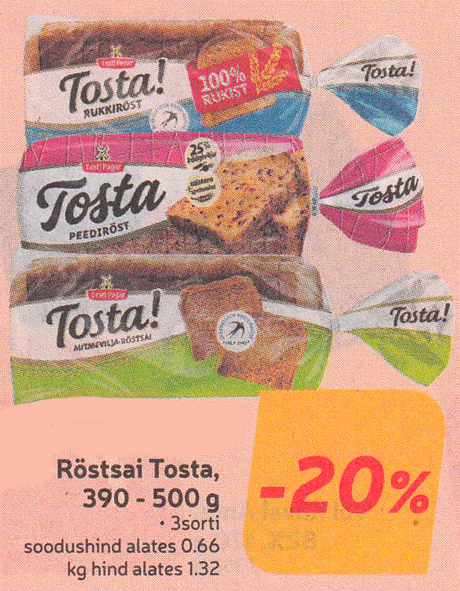 Röstsai Tosta, 390 - 500 g  -20%