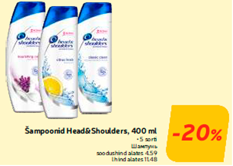 Šampoonid Head&Shoulders, 400 ml  -20%
