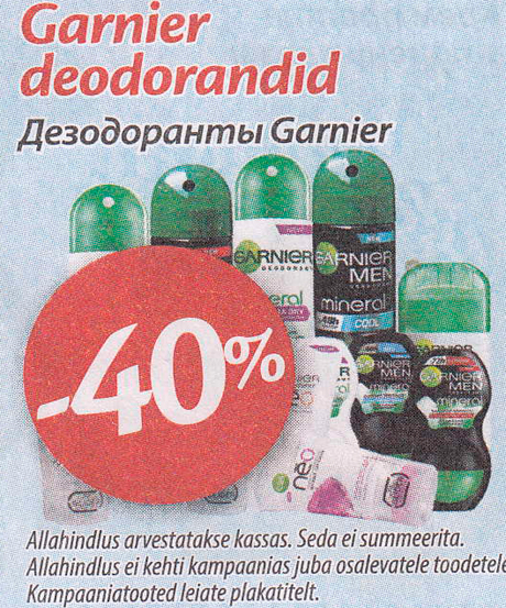 Garnier deodorandid  -40%