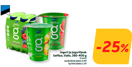 Jogurt ja jogurtijook Gefilus, Valio, 380-400 g  -25%
