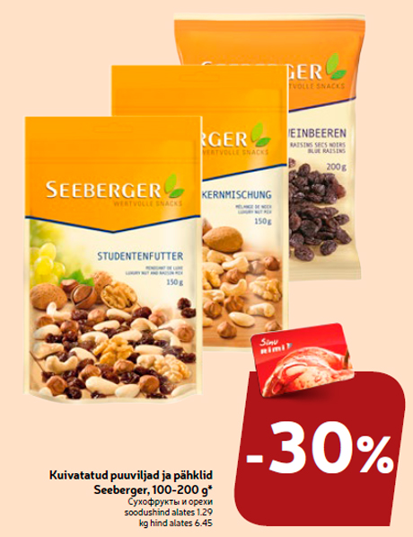 Kuivatatud puuviljad ja pähklid Seeberger, 100-200 g*  -30%