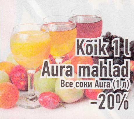 Kõik 1 l Aura mahlad  -20%