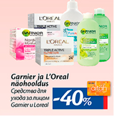 Garnier ja L´Oreal näohooldus  -40%