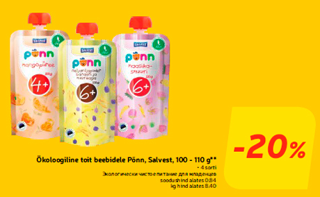 Ökoloogiline toit beebidele Põnn, Salvest, 100 - 110 g** -20%