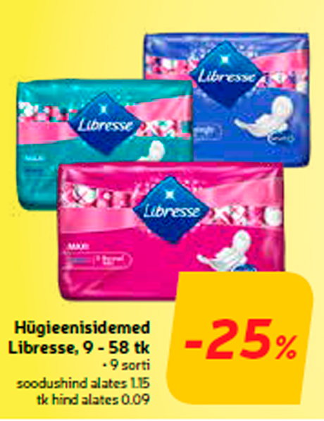 Hügieenisidemed Libresse, 9 - 58 tk -25%