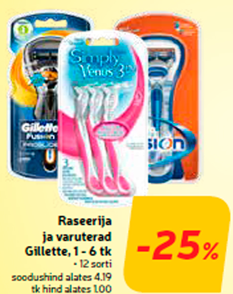 Raseerija ja varuterad Gillette, 1 - 6 tk -25%