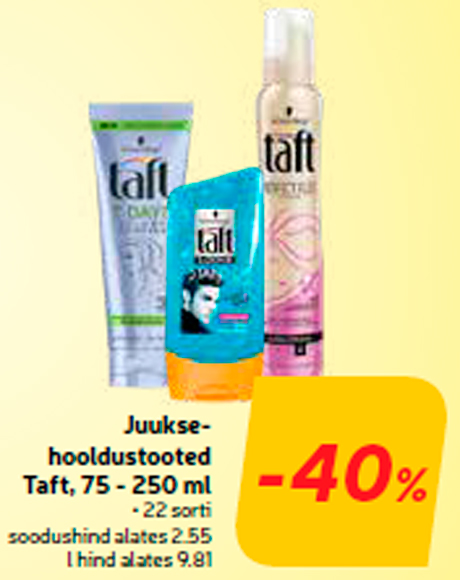 Juuksehooldustooted Taft, 75 - 250 ml -40%