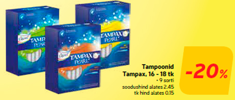 Tampoonid Tampax, 16 - 18 tk -20%