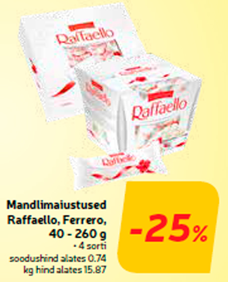 Mandlimaiustused Raffaello, Ferrero, 40 - 260 g  -25%