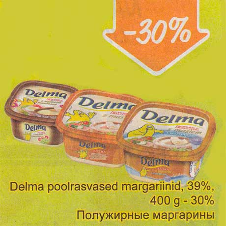 Delma poolrasvased margariinid, 39%, 400 g  -30%