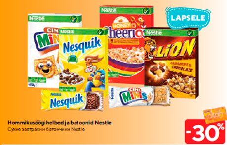 Hommikusöögihelbed ja batoonid Nestle -30%