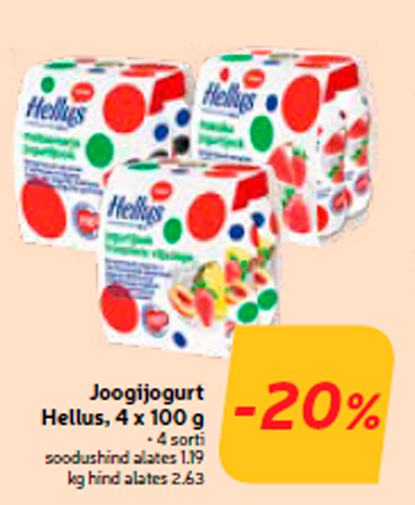 Joogijogurt Hellus, 4 x 100 g -20%