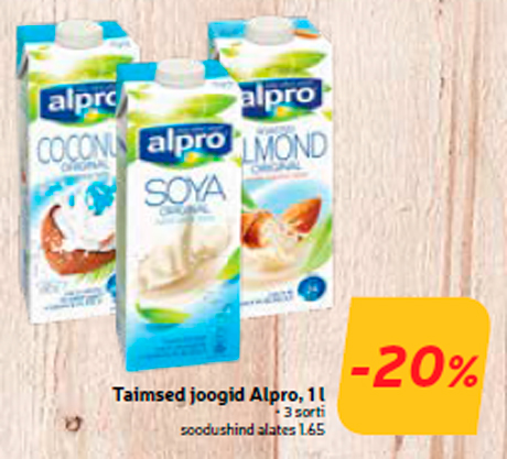 Taimsed joogid Alpro, 1 l -20%