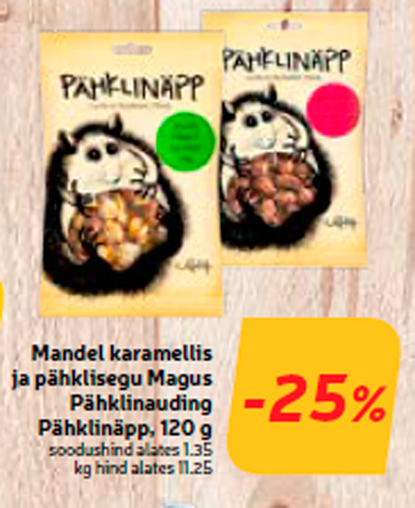 Mandel karamellis ja pähklisegu Magus Pähklinauding Pähklinäpp, 120 g -25%