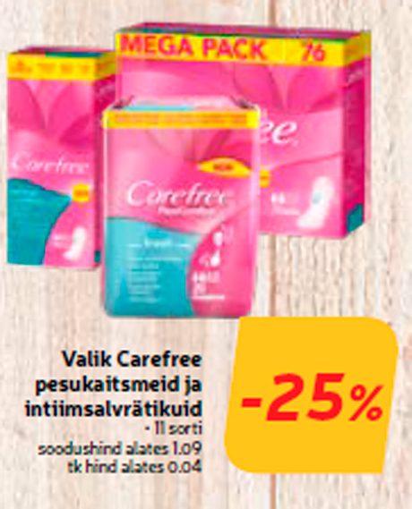 Valik Carefree pesukaitsmeid ja intiimsalvrätikuid -25%