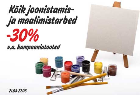 Kõik joonistamis- ja maalimistarbed -30%