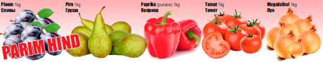 Ploom 1kg; Pirn 1kg; Paprika (punane) 1kg; Tomat 1kg; Mugulsibul 1kg  - PARIM HIND