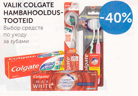 VALIK COLGATE HAMBAHOOLDUSTOOTED -40%