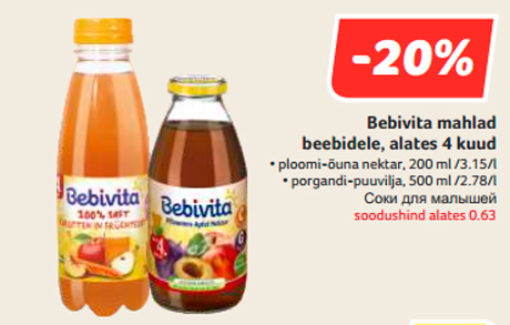 Bebivita mahlad beebidele, alates 4 kuud  -20%