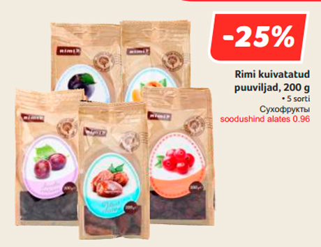 Rimi kuivatatud puuviljad, 200 g  -25%