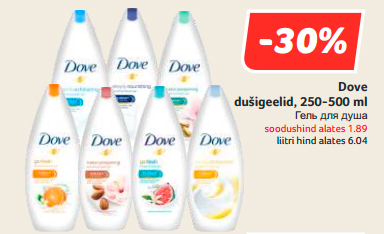 Dove dušigeelid, 250-500 ml  -30%