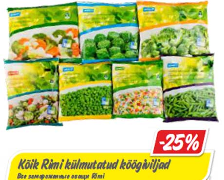 Kõik Rimi külmutatud köögiviljad  -25%